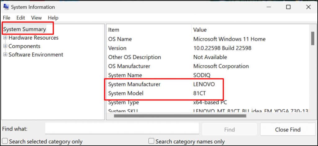 how do i find the make and model of my pc