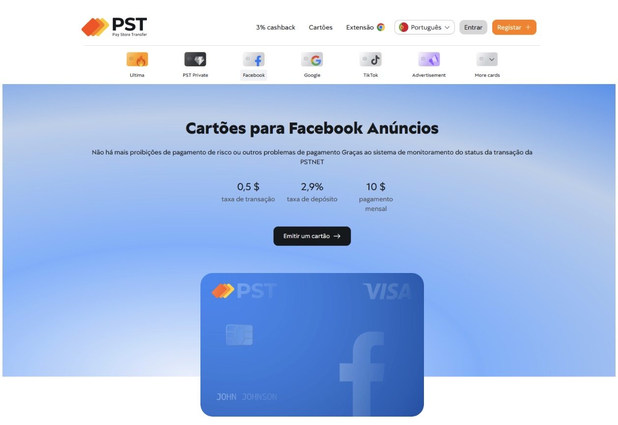 cartões virtuais para publicidade no Facebook