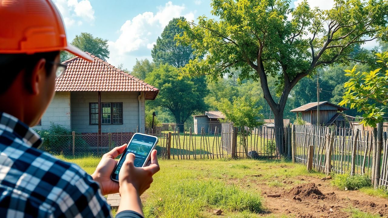 homem usando um smartphone para controlar propriedades